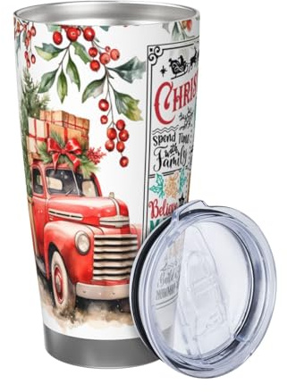 Xinvast Christmas Tumbler,Snowman Christmas Tree Car Stainless Steel Coffee Travel Mug Cup Water Bottle for Mom, Dad, Son, Daughter Gifts 20oz