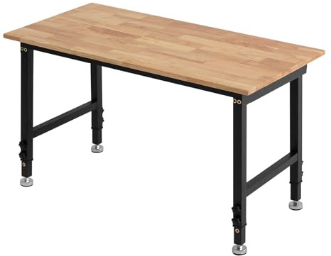 VEVOR Justerbar arbetsbänk, lastkapacitet 680 kg, arbetsbänk ek 122 x 61 cm, justerbar höjd 66–102 cm, arbetsbord i trä