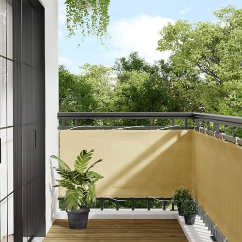 Mokuyary Protección visual para balcón, color arena, 75 x 600 cm, 100 % poliéster Oxford, revestimiento para balcón, cubierta opaca contra el viento para jardín, terraza, exterior