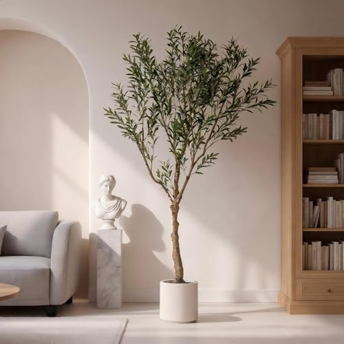 PTVLYR 6.56ft Artificial Olive Tree with Elegant Planter Ultra Realistic Faux Olive Tree Boasting a Sturdy Trunk and Authentic Fruits - Ideal Large Fake Tree for Home & Office Ornamentation (6.56Ft)
