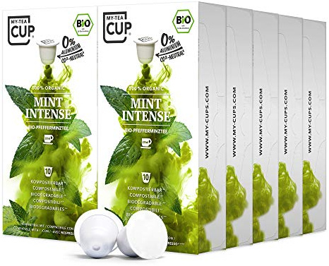 My Tea Cup - TEEKAPSELN MINT INTENSE 10 x 10 BIO-PFEFFERMINZTEE für Nespresso®³-Kapselmaschinen I 100% industriell kompostierbar & nachhaltig – 0% Aluminium…