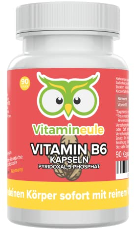 Vitamin B6 Kapseln - hochdosiert 25 mg P-5-P - bioaktiv & vegan - Produktion in Deutschland - Pyridoxal-5-Phosphat - für Erwachsene & Kinder - kleine Kapseln statt Tabletten - Vitamineule®