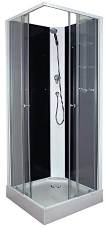 ONDEE, Cabine de douche MELIA, Jeu de couleur et contrastes, Montage sans silicone, Cabine accès d'angle à porte coulissante en verre trempé 5mm, 80x80x208cm