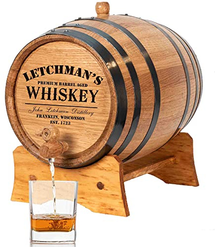 Personalized 3 Liter Oak Aging Barrel with Stand, Bung, and Spigot - Age Cocktails, Bourbon, Rum, Tequila, Beer, Mead Wine and More! Custom Laser Engraved 3L Whiskey Barrels (P5)