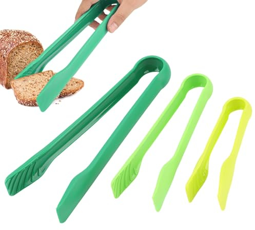 Lot de 3 Pince Cuisine plastique, Pinces à Nourriture Buffet Tongs Pinces à Grille-pain de Pinces Barbecue Pince Toast à Pain Gâteau de Nourriture de Pain Outils de Cuisson de Cuisine(Vert)