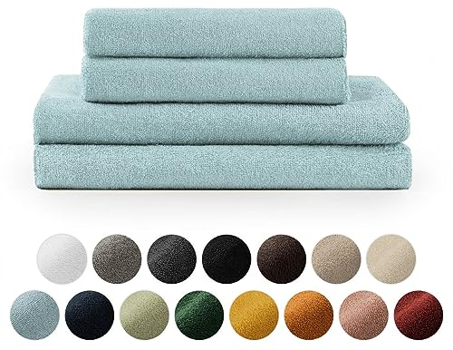 Blumtal Premium Frottier Handtücher Set 4 teilig 100% Baumwolle - Oeko-TEX zertifiziertes Badetuch 2X (70x140 cm) + Towel 2X (50x100 cm) - saugstarkes Frottiertücher Set - Handtücher Blau Hell