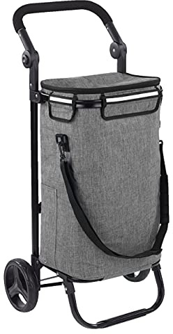 Maximex Einkaufs-Trolley Thermo & Comfort, Platzsparender Trolley mit leichtgängigen Rollen, abnehmbarer 38l Tasche, Alu-Isolierung & integrierter Regenschirmtasche, 12-fach verstellbar