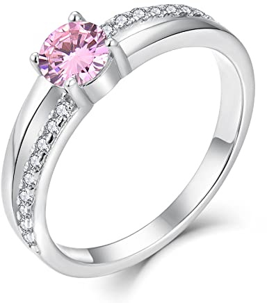 YL Anello Donna, Anelli Donna Argento 925 Anello di Fidanzamento Anello Solitario Donna Argento 925 Anelli Donna (Rosa, 14)