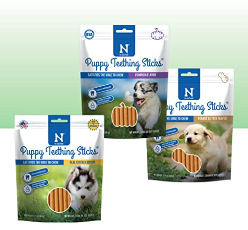 N-Bone Puppy Teething Sticks Variety Pack, Chicken & Pumpkin & Peanut Butter Flavor, Total 3 Bags, 11.22-oz