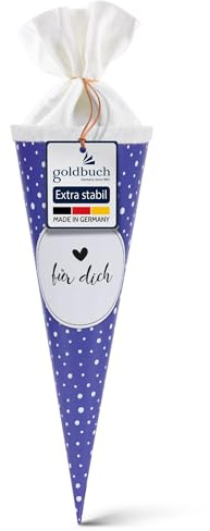goldbuch 93 215 - Cornet Surprise en Bleu avec Pois Blancs comme Motif - pour garçons et Filles - en Carton laqué avec Fermeture en Feutre - Un cœur pour Vous - Longueur : 35 cm - Diamètre : 11,5 cm