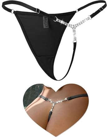 comeondear Tangas Sexy Mujer Tanga de Hilo con Strass Mini String Tangas Mujeres Cintura Baja Ajustable Talla Grande Thong Slip Diamante Bikini Bragas Malla Ropa Interior Mujer 1-Negro,XS-S