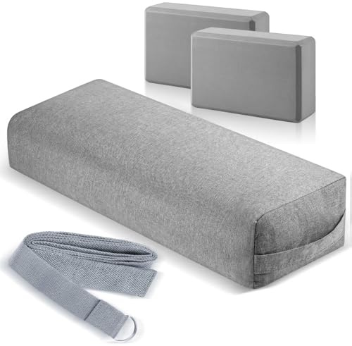 PullCrease 4 Pcs Yoga Bolster Pillow Blocks with Strap Set, Gray
