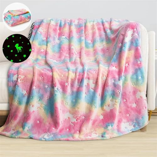 Manta de Unicornio - 150 x 200 cm Manta que Brilla Oscuridad, Mantas Infantiles Cálidas y Mullidas para Niños de 1 a 10 Años - Manta para Sofá, Cama, Viaje, Sala de Estar (Colorido, 150 x 200cm)
