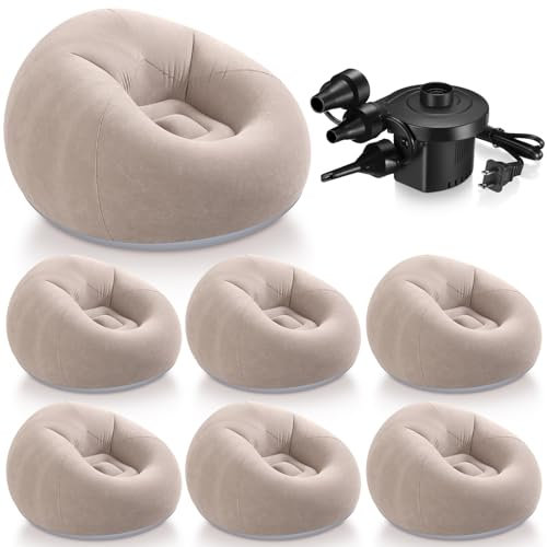 Realspring 6 9 12 Pcs Inflatable Bean Bag Chairs for Adults with Electric Air Pump, Blow up Couch Folding Portable Inflatable Couch Lazy Sofa for Outdoor Movie Night Camping(Coffee,6 Pcs)