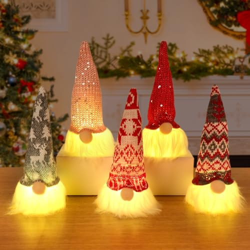 Mineup Jultomtefigurer LED, 5 stycken juldekoration med upplyst LED, 20 cm, juldekoration, tomte med ljus, upplyst tomten, presenter som juldekoration fest, dekoration