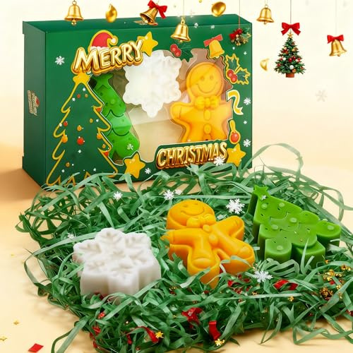 Allony Lnsieme del Regalo di Natale Saponette Profumate, Natale Sapone Naturale, Sapone Corpo Solido 3 Forme (Babbo Natale + Omino di pan di Zenzero + Fiocco di Neve) come Regalo di Natale