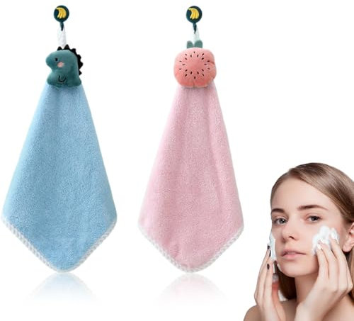 2 Stück Kinder Hand Handtuch Süßer Tier Waschlappen Mikrofaser Absorbierende Handtücher Schnelltrocknende Gesichtstücher mit Hängenden Schlaufen für Badezimmer Küche