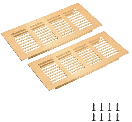sourcing map Rectangle Ventilation Grille 200x80mm/8x3 Gold Tone | Aluminum Alloy Mesh,Air Vent Cover,Louvered Ventilation Cover,with Mounting Screws for Cabinet Shoe Closet