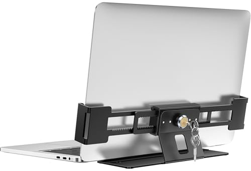 AboveTEK Station de Verrouillage pour Ordinateur Portable, Verrou Sécurité Aluminium MacBook, Anti-Vol pour Ordinateurs sans Fente 11-17, Base Anti-Dérapante Espaces Publics-Noir