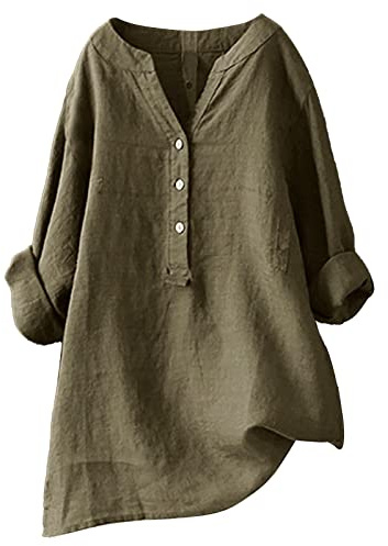 Generisch Camisa de maternidad suelta con botones, cuello alto, camisa larga e informal para mujer, blusa con corazones, marrón, M