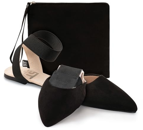 Silky Toes Foldable Flats for Women Dress Ankle Strap Shoes with Purse