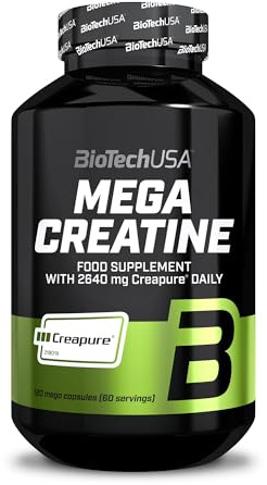 BioTechUSA Mega Creatine | Creapure® Creatina Monohidrato | Cápsulas de alta absorción | Sin lactosa ni gluten | Suministro para 60 días | Ideal para atletas y adultos activos | 120 megacápsulas