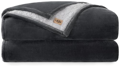 UGG Ariana - Manta de Forro Polar esponjosa, Reversible, Suave, mullida, acogedora, cálida, de Gran tamaño, Lavable a máquina, decoración de Dormitorio para sofá o Cama Grande, 90 x 90 Pulgadas, Gris