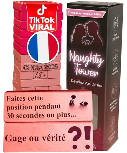 The Sensual Lab 54 Blocs Roses – Jeu de Défis – Jeu d’Équilibre pour Deux Joueurs – Activités Amusantes – Version Française