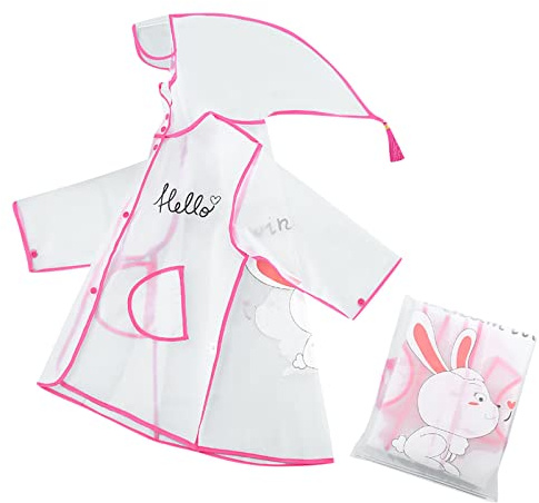 Poncho de lluvia desechable niños impermeable niño niña dibujos animados conejo patrón eva transparente poncho con sombrero moda transparente niños ropa de lluvia, Rosa., 12-18 meses