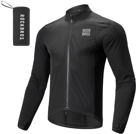 ROCKBROS Giacca Ciclismo Uomo Estate Antivento, Giacche Bici Pieghevole e Portatile, Traspirante e Ultraleggero, Asciugatura Rapida, Abbigliamento Sportivo per Running Corsa MTB, Nero, M