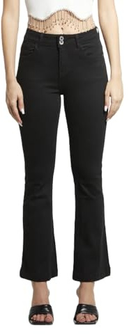 Laphilo Pantaloni Donna Vita Alta Elasticizzati a Zampa – Jeans Svasati Casual Eleganti, vestibilità Slim (cod. 8048)(Nero,S)