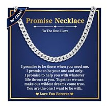 Promise Gift Mens Chain Necklace - 6mm Silver Cuban Chain Necklace for Man Husband Boyfriend Lover, Men's Jewellery Present for Birthday Valentines Day Christmas Promise, Mens Valentines Gifts