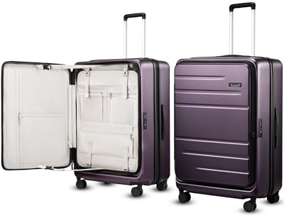 LUGGEX Checked Suitcase Top Opening, FLT Expandable Polycarbonate Hard Shell Suitcase with Wheels (FX-Lite, Purple, 30 Inch, 105L-115L)