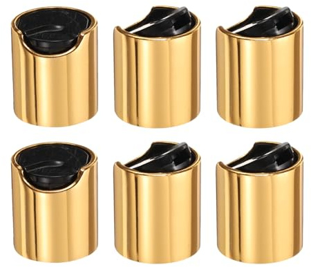 sourcing map 6 tappi superiori a disco in plastica alluminizzata, 20/410, tappi di ricambio durevoli per bottiglie da spremere, bottiglie ricaricabili, plastica, vuoti, shampoo, oro nero