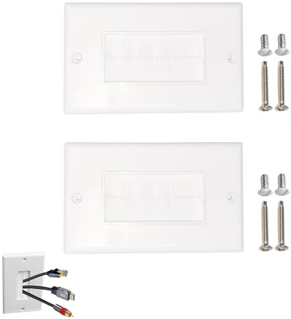 2 Pièces Plaque Murale Brosse, Passe câble Murale Sortie Connecteur, Passe Câbles pour Connexion Audio et Vidéo, Prise Murales Multimédia Boîtier, Compatible pour Câble Multimédia Ouverture