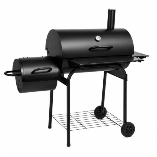 Grillvagn kolgrill 147 x 70 x 126 cm utomhus fri stående camping ugn trädgårdsgrill termiskt nät stående grill med praktisk termometer och kolasklåda