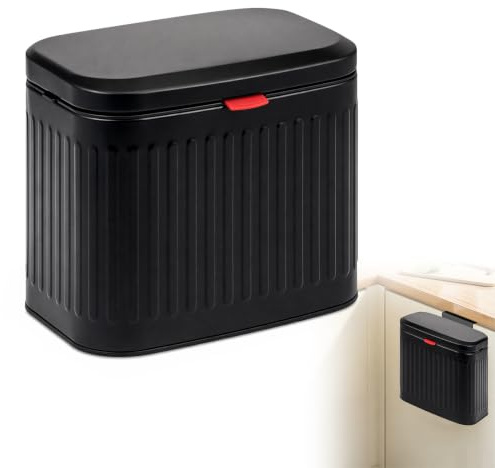RANJIMA Poubelle de cuisine en acier inoxydable avec couvercle - 4 l - Poubelle suspendue pour porte d'armoire et sous évier - Poubelle de cuisine sans perçage - Poubelle murale pour cuisine, salle de
