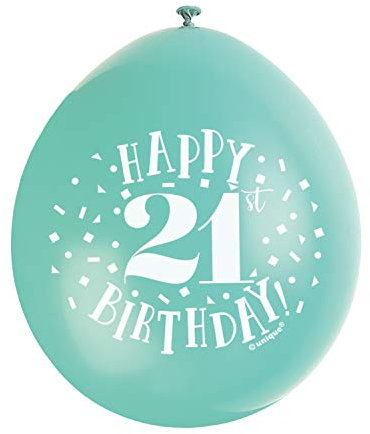 Happy 21st Birthday Assorted Colors Latex Balloons (22cm) Pack of 10 - Festive & Fun Party Decorations, Green