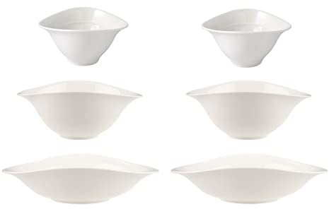 Villeroy & Boch – Vapiano Schalen-Trio 6 teilig weiß, Spülmaschinenfest, Mikrowellensicher, Geschirrset, Pastaschalen, Salatschalen, Suppenschalen, Keramik Schalen, Schüsseln Tief, Premium Porzellan