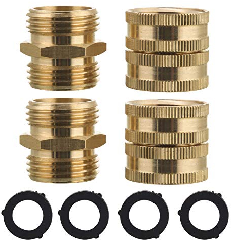 M MINGLE Garden Hose Adapter, Male to Male, Female to Female, 3/4’’ Brass Connector, 4-Pack with Extra 4 Washers