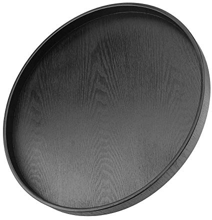 Forma Redonda Madera Maciza Té Café Snack Comida Comidas Bandeja de Servir Bandejas de Restaurante 37.5 cm / 14.76inch(Negro)