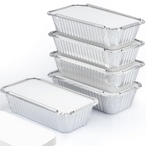 Spare Essentials (55 Pack Aluminum Loaf Pans with Lids 1.5 LB Disposable Bread Tins for Baking, Lunch Containers, Single Serve Baking Dishes - Foil Loaf Pans, Aluminum Bread Pans 7.8 x 4.3 x2 Inches