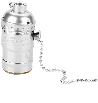 Samfox Light Holder, E27 Vintage Light Socket with Pull Chain Lamp Holder(Silver)