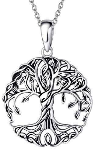 AGVANA Sterling Silver Tree of Life Celtic Knot Dainty Pendant Necklace for Women Family Tree Necklace Anniversary Birthday Gifts for Women Wife Grandma Her with Velvet Bag