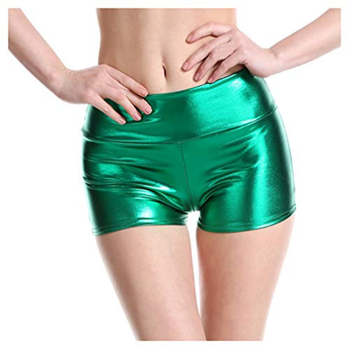 Raopuzi Damen Sexy Leder Shorts Glanz Hohe Taille PU Lederoptik Kurze Hose Push up Lederimitat Kunstlederhose (Grün, XXL)