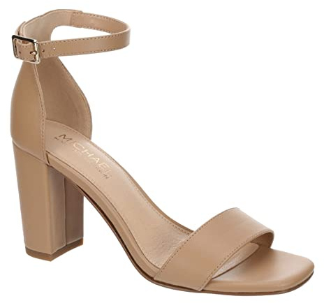 Michael By Michael Shannon Stella - Women's Open Square Toe Block High Heel Ankle Strap Sandals Nude, Size 10.0 Medium Width