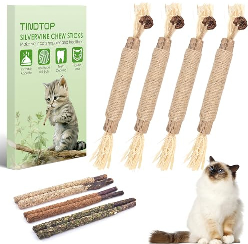 Silvervine Chew Sticks for Cats, 10 Pack Natural Catnip Chew Toys for Kittens Teeth Cleaning, Matatabi Dental Care, Increase Appetite, Calm Cat Anxiety and Stress, Aggressive Chewers Cat Dental Toy