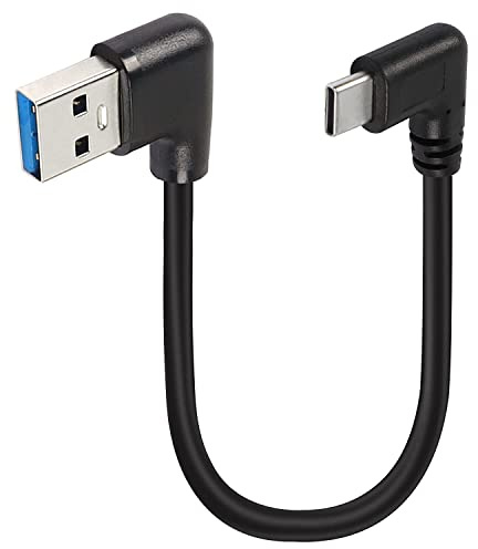 GELRHONR Vänster vinkel USB till typ C-kabel kort, 25 cm USB 3,0 till USB C-kontakt till kontaktkabel, typ C laddningskabel 18 W snabbladdning 5 Gbps dataöverföring