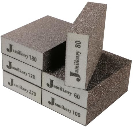 Jamiikury 6pcs Angled Sanding Blocks Assortment Kit, Sponge Sand Block Washable and Reusable, Wet & Dry Sandpaper Block for Wood Metal Drywall and Furniture Paint - 60/80/100/120/180/220 Grit