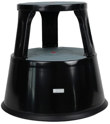 Dönges Rollhocker aus Metall | Bis 150 kg Tragkraft | TÜV & GS geprüfter Tritthocker für Büro, Gewerbe & Heim | Elefantenfuß, Hocker in schwarz